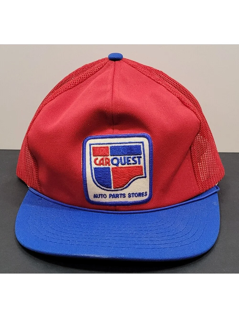 Vtg Carquest Hat Snapback Cap Red/Blue 80's Auto Parts Stores w/Blue Rope *Read